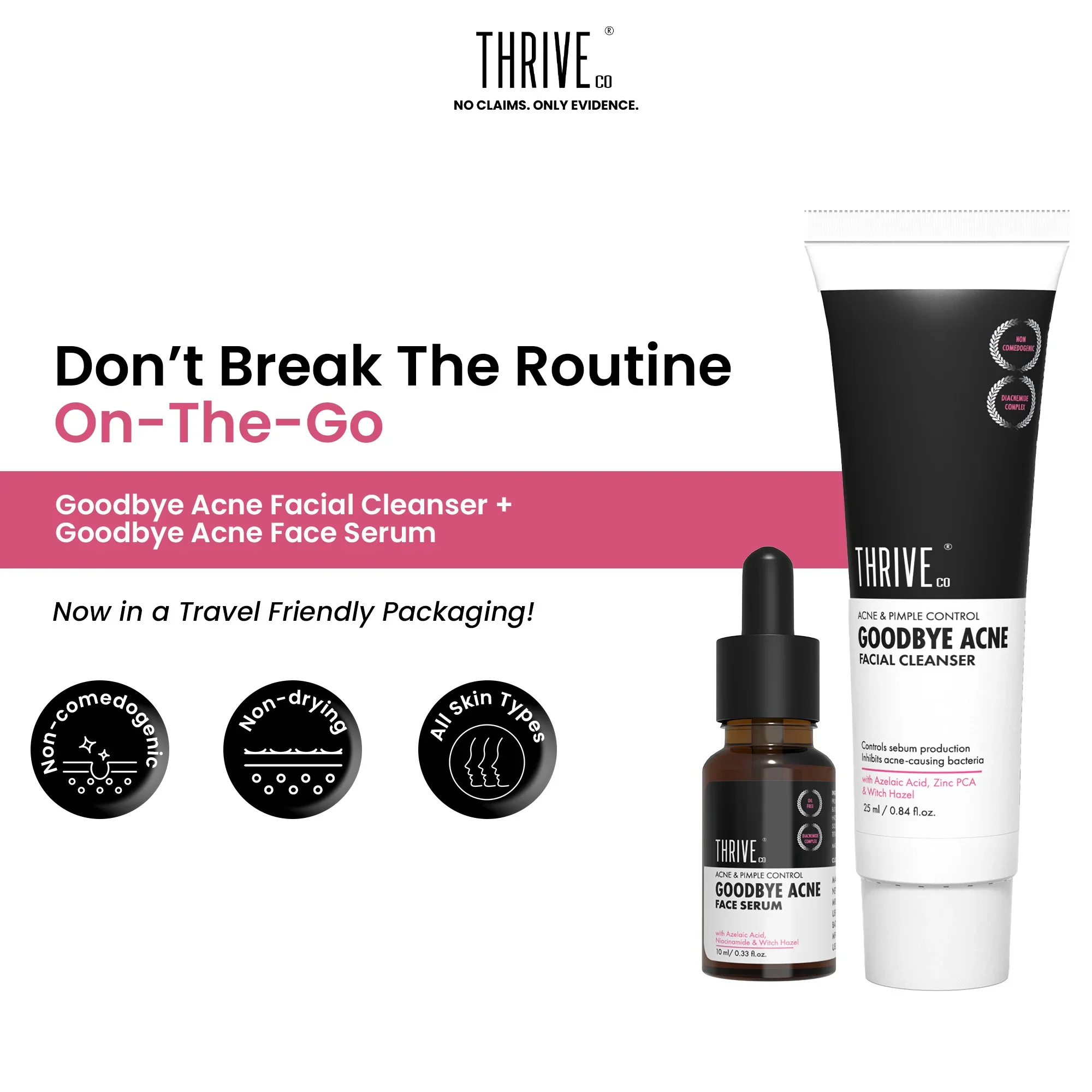 Goodbye Acne Cleanser (25ml) + ThriveCo Goodbye Acne Serum (10ml)