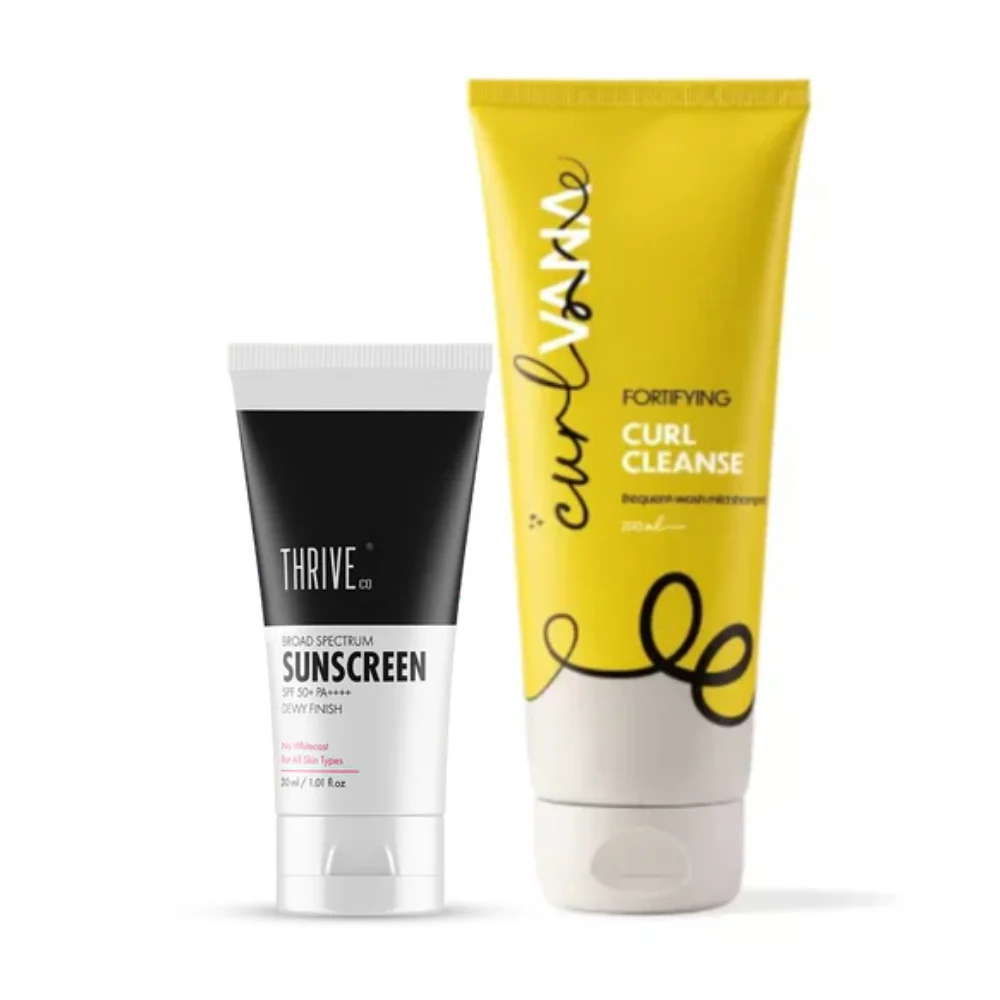 ThriveCo Sunscreen SPF 50+ PA++++ : 30 ml + Curlvana Fortifying Curl Cleanser, 200 ml
